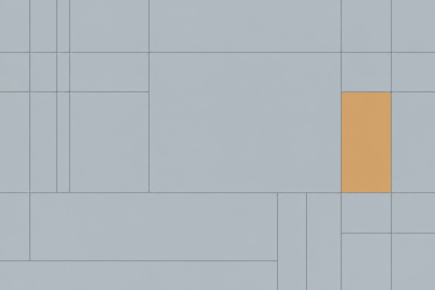 Soft grey-blue grid with amber accent block