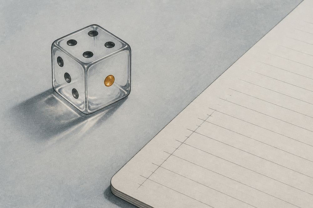 Dice and ruled notebook illustration